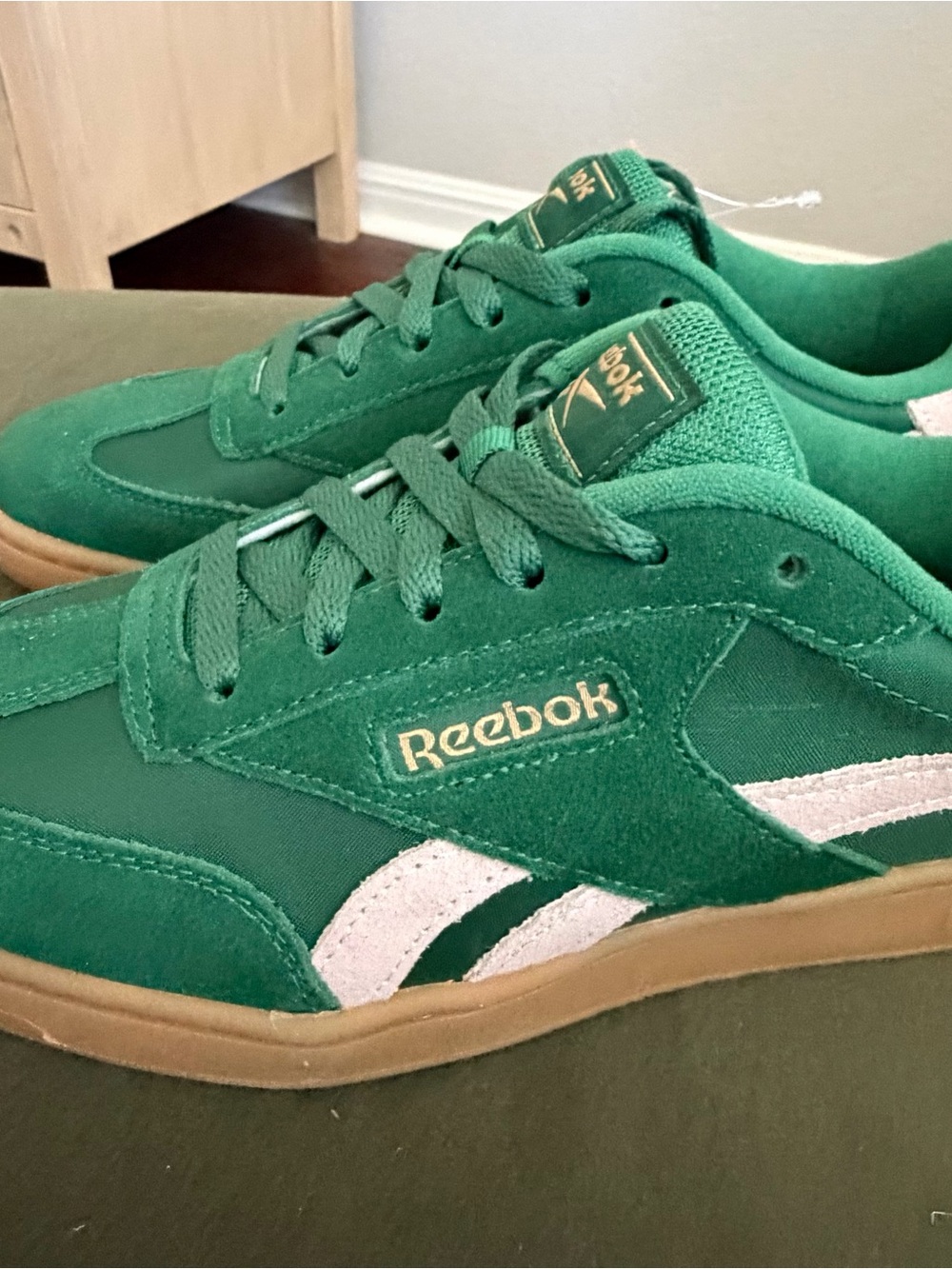 Reebok Green Suede & Mesh Sneakers with White Accents